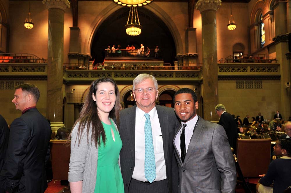 Assemblyman Fred W. Thiele, Jr. welcomed Sarah Pierson and William Reddick to the Assembly Chamber in Albany on Monday, May 18, 2015.  These Southampton High School students were selected to attend th