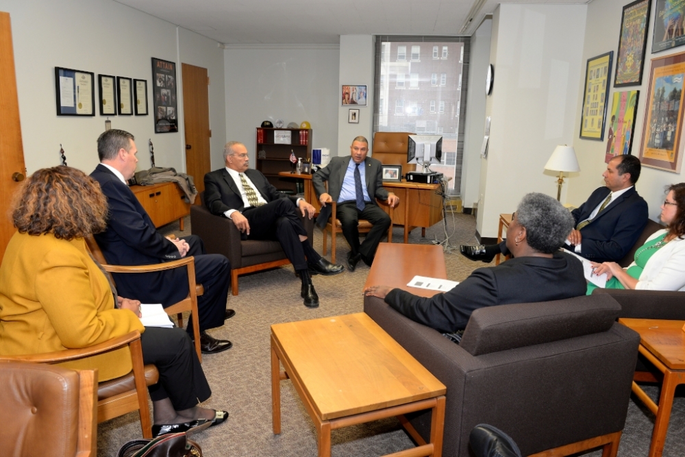 Assemblyman Ramos engages the members of the Brentwood Board of Education today in Albany as they met with influential leaders of the house, including Assemblyman Jeff Aubry, Speaker Pro Temp and Chai
