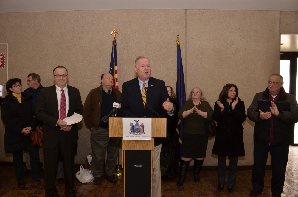 Assemblyman Michael Fitzpatrick speaks at a press conference in Hauppauge where he announced his bill to repeal video lottery gaming on Long Island.