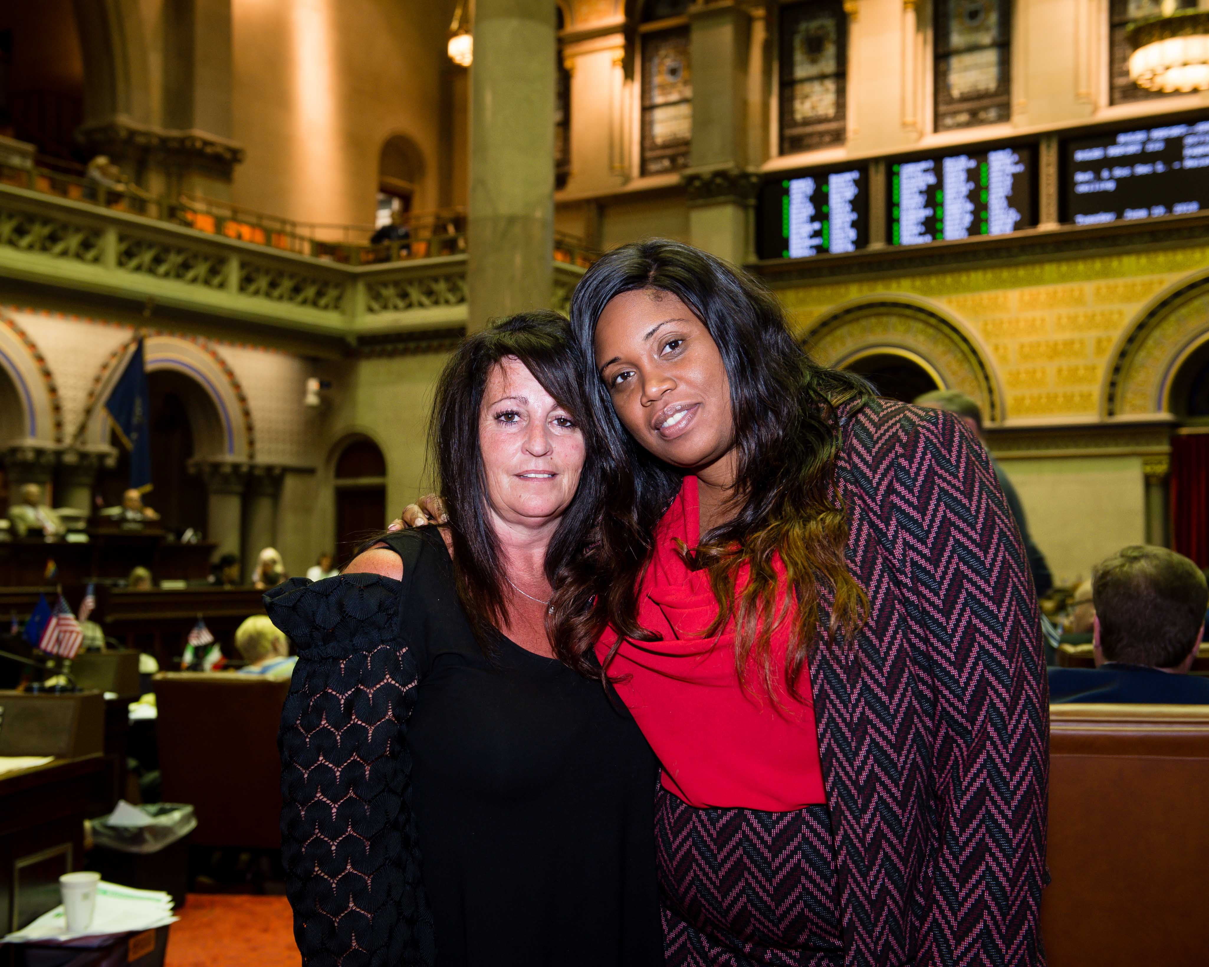 Assemblywoman Kimberly Jean-Pierre with Gina Lieneck, mother of Brianna Lieneck.
