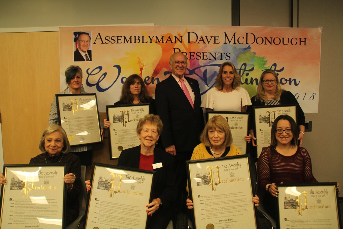 [From left to right back row]: Danielle Branciforti, Jill Bromberge, Assemblyman Dave McDonough, Heidi Felix and Donna Irving. [Left to right front row]: Adrienne Garfinkel, Carol O'Neill, Mary A