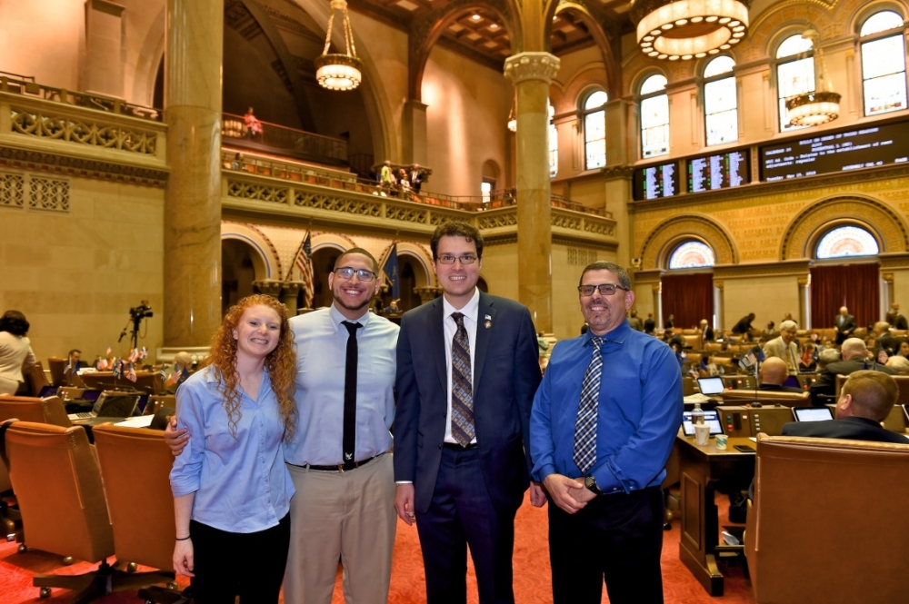 Assemblyman John Mikulin pictured with Assistant Basketball Coach Amanda Geffen, Head Basketball Coach Gerard Sorrentino, and Athletic Director Carl Sorrentino of the Lexington School & Center for