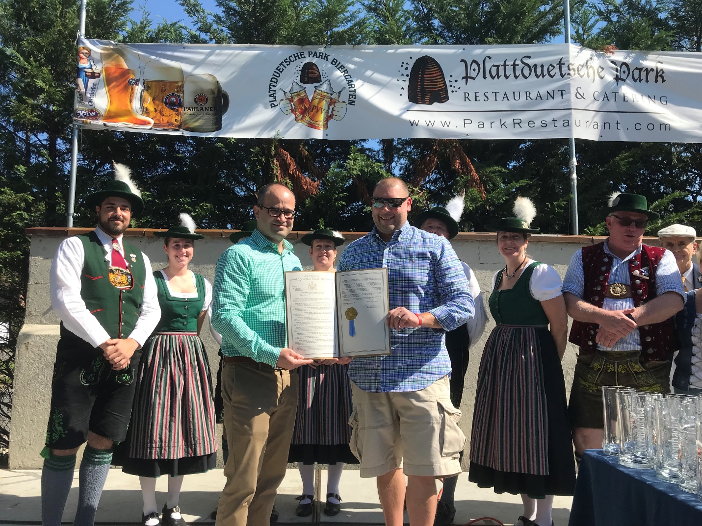 Assemblyman Ed Ra (R-Franklin Square) was happy to present a resolution to proclaim October as Germany American Heritage Month to members of the Plattduetsche Volksfest Vereen at the Plattduetsche Pa