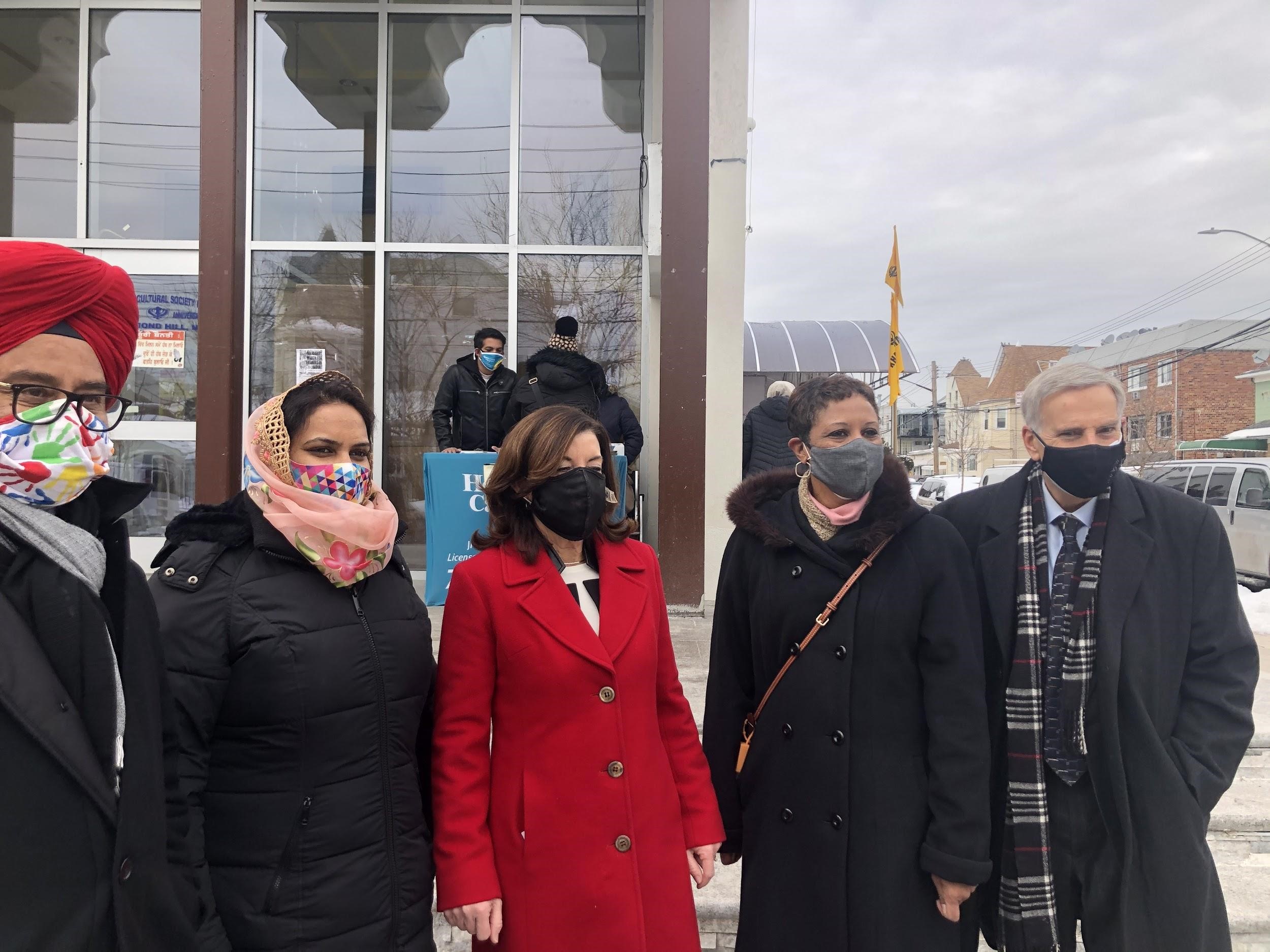 Assemblyman David Weprin toured the Sikh Cultural Society as it was being transformed into a pop-up vaccination site alongside Council Member Adrienne Adams, Lieutenant Governor Kathy Hochul, and comm