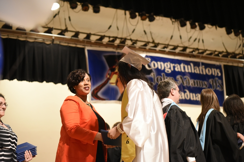 Assemblywoman Hyndman congratulating high school graduates