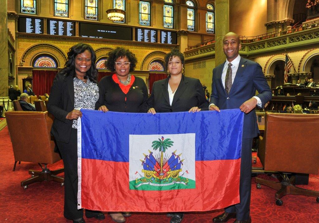 Haitian American Assembly members, Michaelle Solages of the 22nd District, Kimberly Jean-Pierre of the 11th District, Rodneyse Bichotte of the 42nd District and Clyde Vanel of the 33rd District introd
