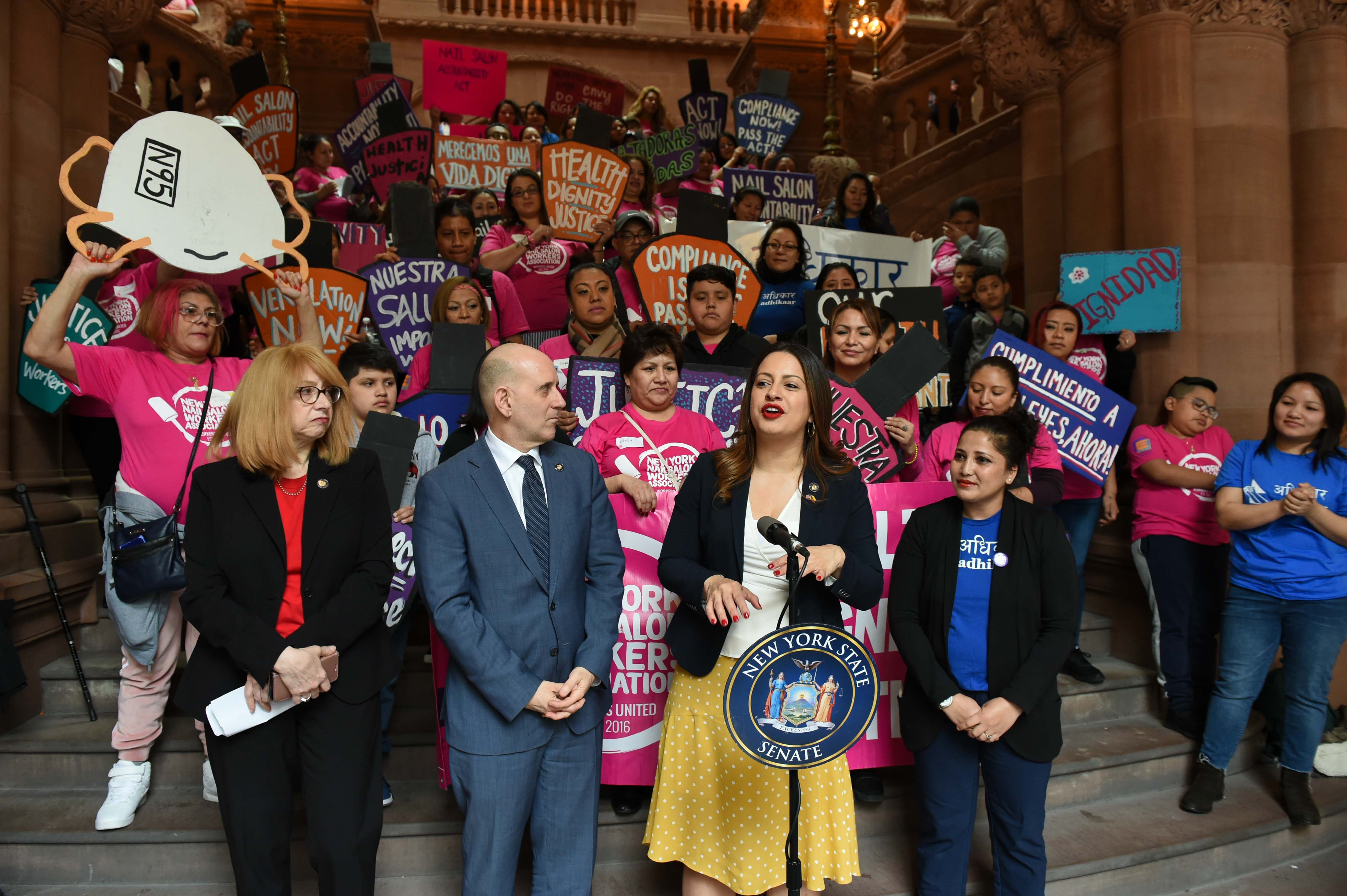 Assemblywoman Cruz stands in solidarity with nail salon workers.