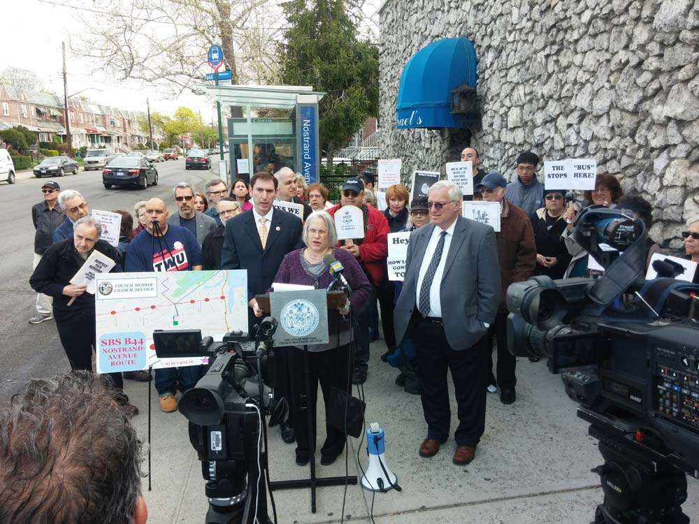 Assemblywoman Weinstein, Councilmembers Chaim Deutsch and Alan Maisel joined commuters in their renewed call for a Select Bus Service Stop on Nostrand Avenue at Avenue R.