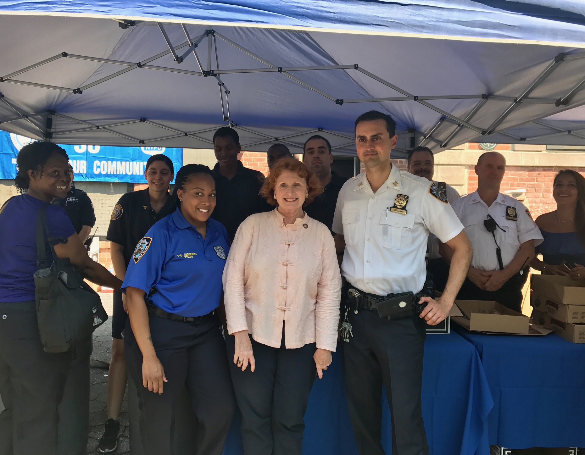 Assemblymember Simon joins NYPD Transit District 30 in Carroll Park on National Night Out Against Crime.