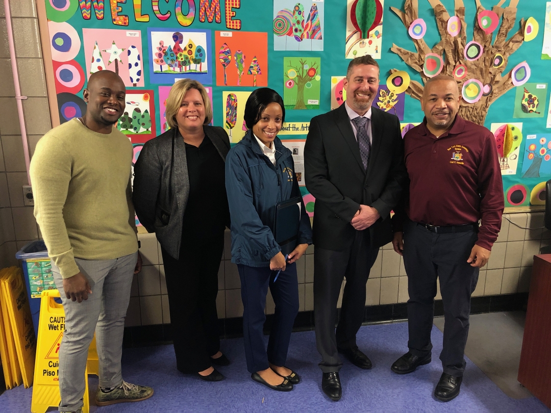 Speaker Heastie tours P.S.121 with Principal Jared Kreiner and NYC District 11 Community Superintendent Cristine Vaughan.