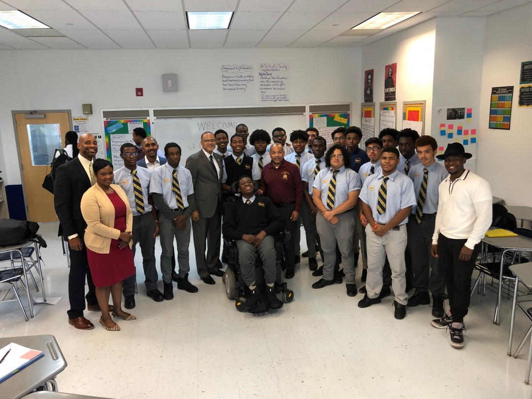 Speaker Heastie toured the Eagle Academy for Young Men campus located in the Bronx with Eagle Academy CEO David Banks and Patrick Jenkins, and spoke to school leadership and students about the impact