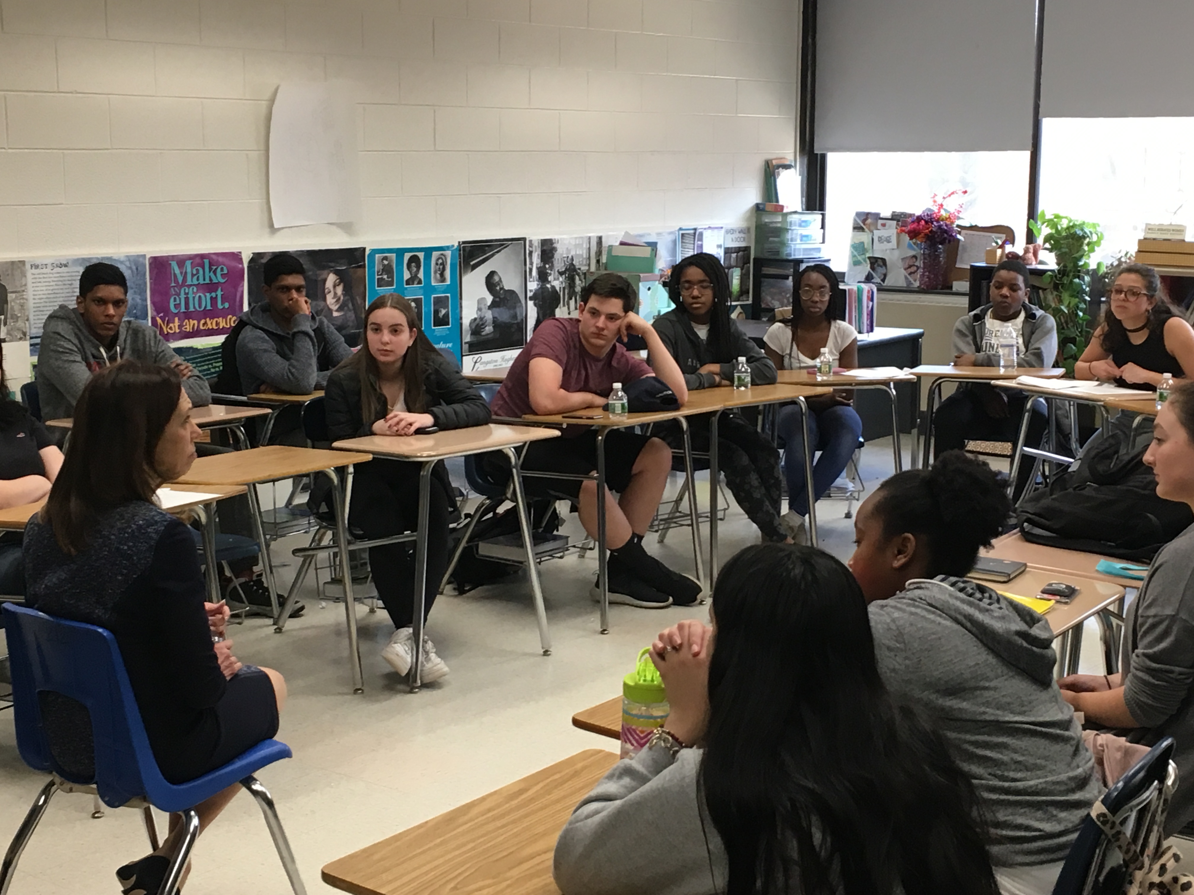 Assemblymember Amy Paulin met with the members of the FEMpowerMENT Club at New Rochelle High School on April 11, 2018 to discuss how she first decided to run for office, the barriers women legislators