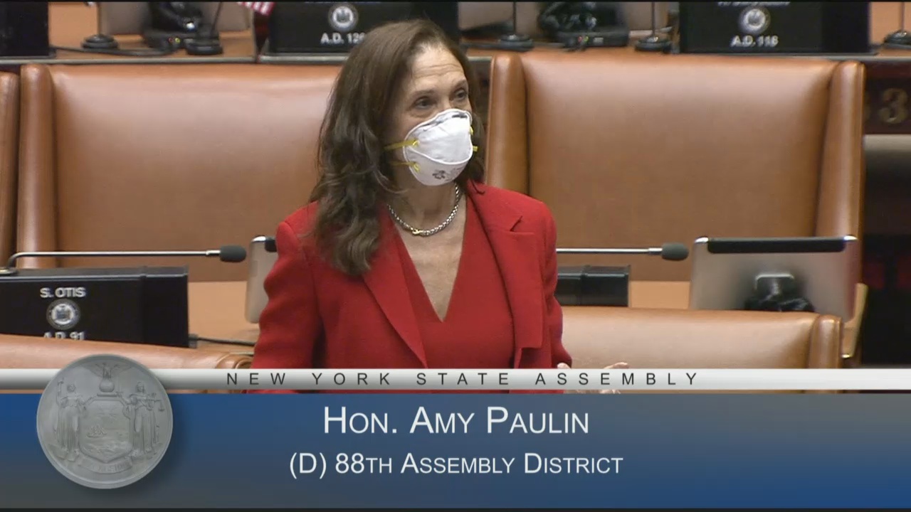 Assemblymember Amy Paulin debates the “Walking While Trans” bill on the floor of the Assembly, leading to the bill's enactment into law that same day.