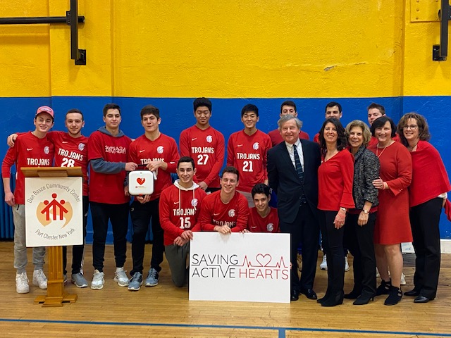 Assemblyman Otis joins students from Blind Brook High School, parents and fellow legislators at the Saving Active Hearts awareness event on February 7th, 2020 at Don Bosco Community Center in Port Che