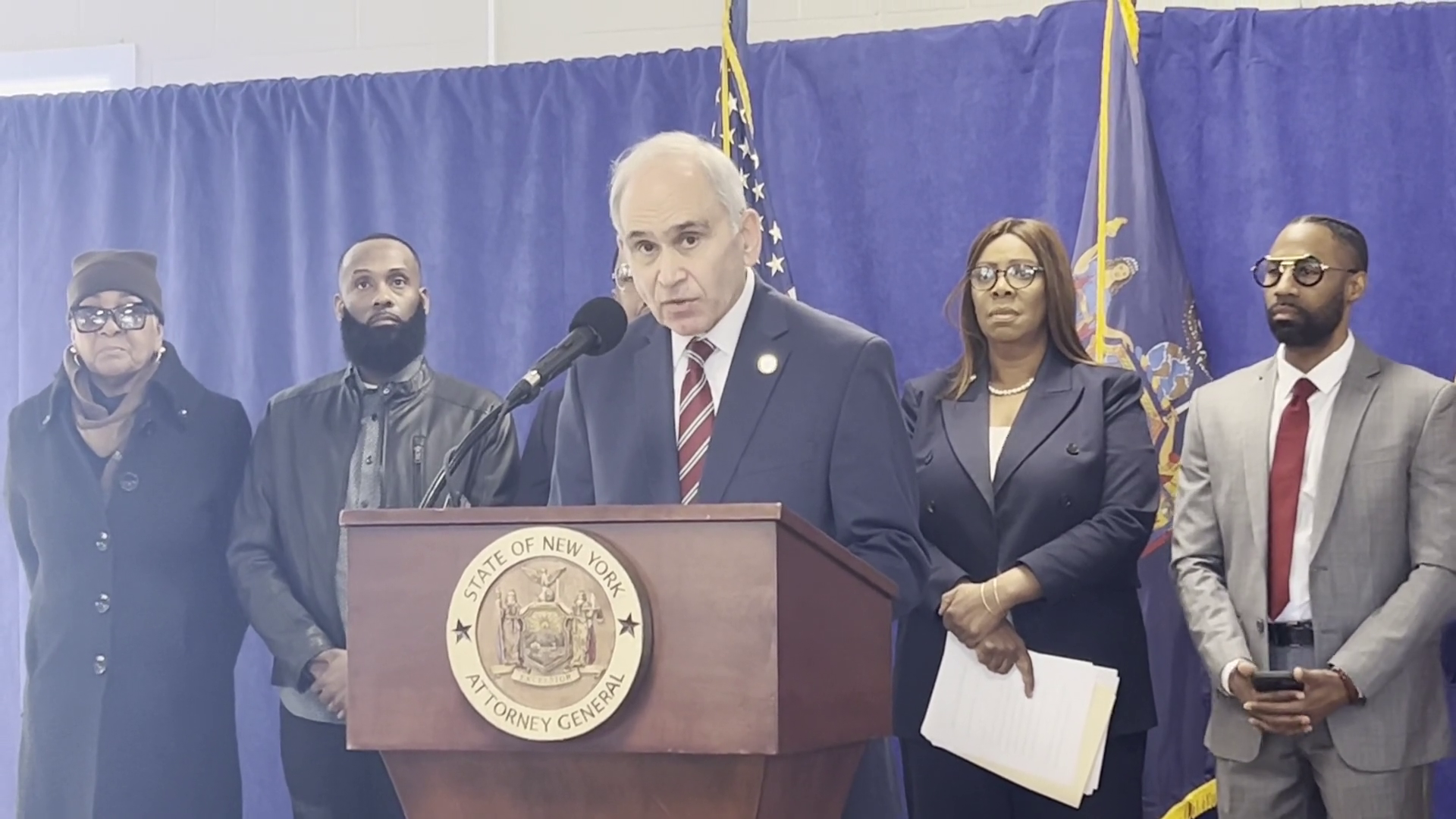 Assemblymember Jacobson speaks at press conference with Attorney General Letitia James