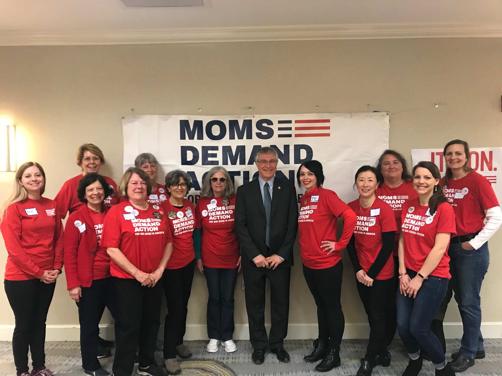 Assemblymember Steck speaks with Moms Demand Action about gun control.