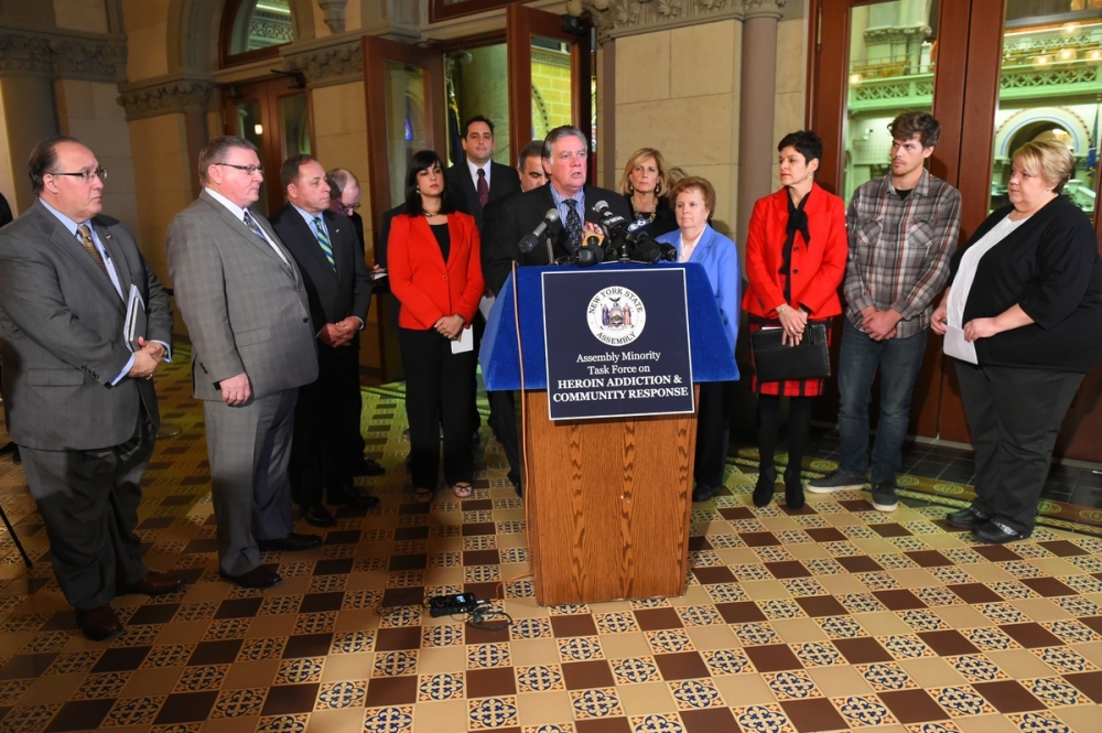 Assemblyman Ken Blankenbush (R,C,I-Black River) at the press conference in Albany where he  and his colleagues in the Assembly Minority Conference released their findings and recommendations to addres