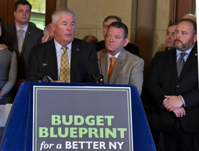 Assemblyman Robert Smullen (R,C,Ref-Meco) joins Minority Leader Brian Kolb and his colleagues on February 27 to outline their budget priorities