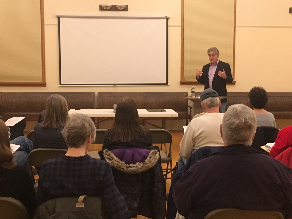 Assemblyman Al Stirpe held four town hall hearings across the district to give citizens a chance to learn about and discuss this year's state budget. The events were held in Fabius, Liverpool, Fa