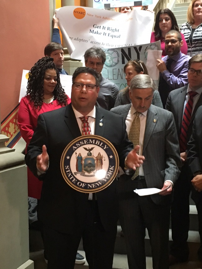 Assemblyman Brian Manktelow (R,C,I,Ref-Lyons) joined Assemblyman David I. Weprin and adoptee rights advocates from all over New York to call for the passage of “The Clean Bill of Adoptee Rights&#