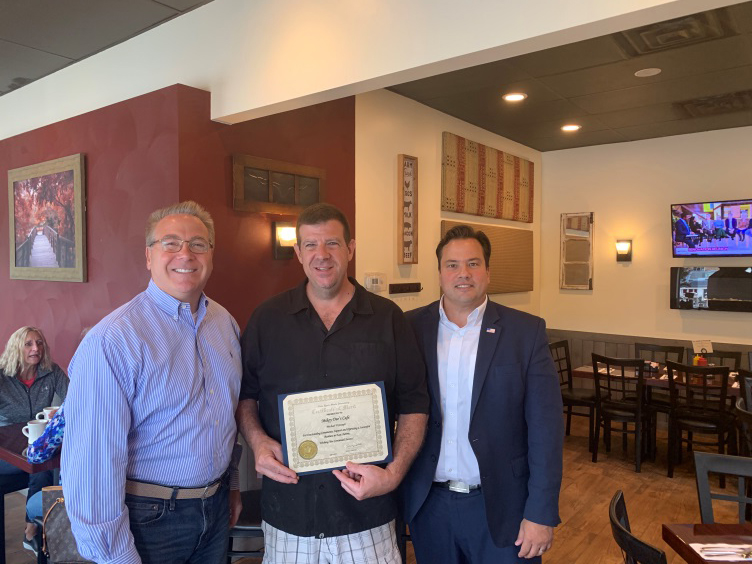 Assemblyman David DiPietro (R,C,I-East Aurora) alongside Erie County Comptroller Stefan I. Mychajliw Jr. as they honored the owner of Mikey Dee’s, Michael DiJoseph, on Monday, September 9.
