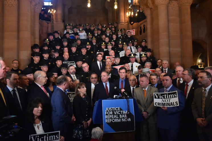 Assemblyman David DiPietro (R,C,I-East Aurora) at a rally to repeal Bail Reform on Tuesday, February 4 in Albany.