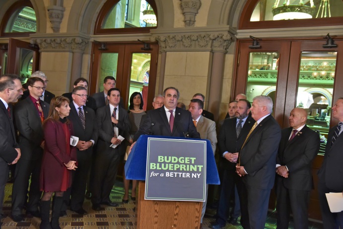 Assemblyman Joseph M. Giglio (R,C,I- Gowanda) speaking at the Assembly Minority press conference outlining his budget priorities on Wednesday, February 27.