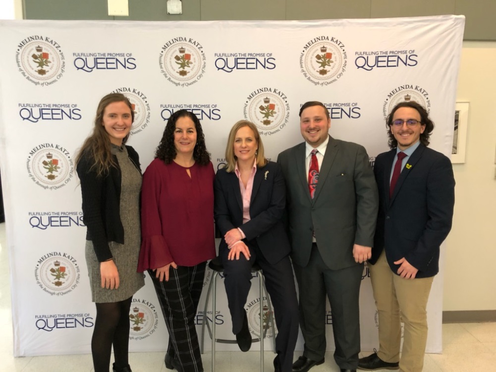 Left to right: Amanda Kernozek (Chief of Staff to AM Pheffer Amato), Assemblywoman Stacy Pheffer Amato, Borough President Melinda Katz, Daniel Randell (Legislative & Community Affairs Coordinator to AM Pheffer Amato), Michael Matteo (Constituent Liais