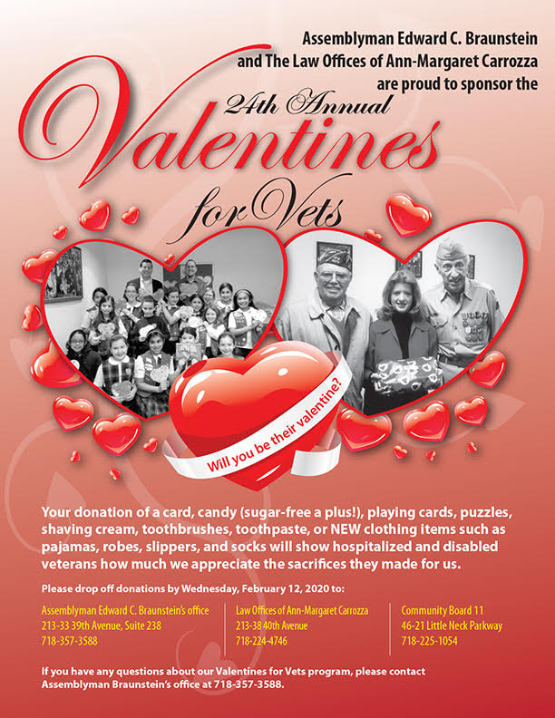 Will You Be Their Valentine? Braunstein and Carrozza Sponsor 24th Annual “Valentines for Vets” Gift Drive