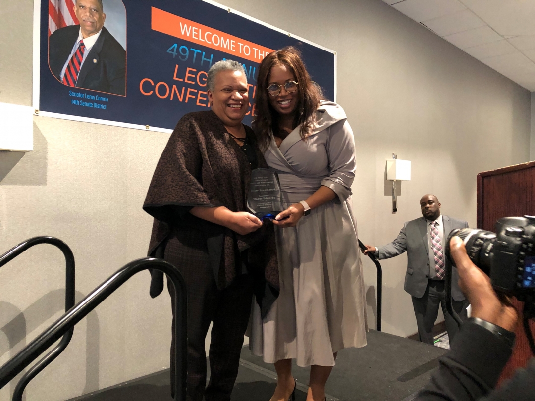 Assemblywoman Jean-Pierre is pictured with Tracey Edwards, Long Island Regional Director of the NAACP