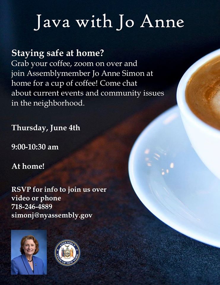 Assemblymember Simon Invites You to Discuss Community Issues: Java with Jo Anne at Home, 6/4/2020